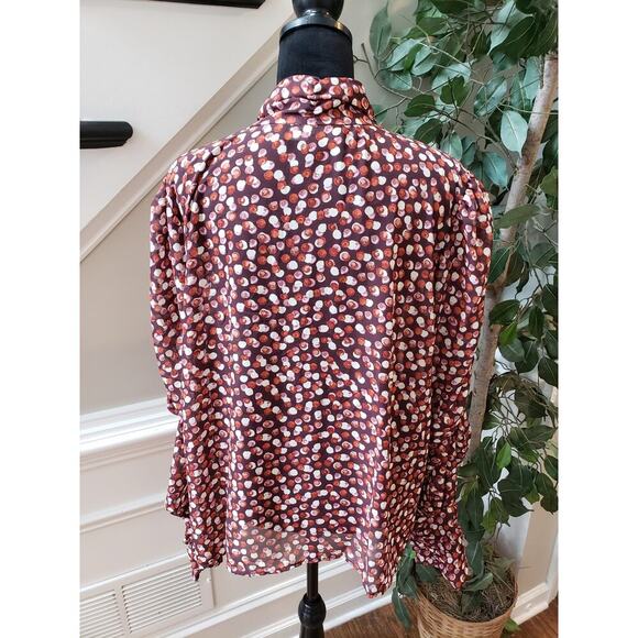 Eloquii Blouse Top Women 22 Patterned Pleated Mock Neck Long Sleeve Button Front - Picture 3 of 13